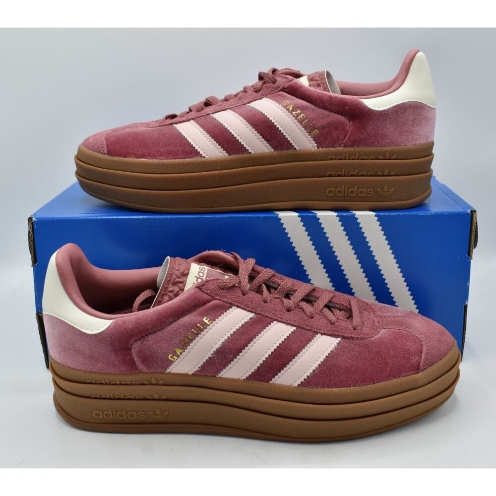 Adidas Womens Size 9.5 Gazelle Bold Gum Velvet Pink Platform Casual Sneakers - Picture 3 of 14